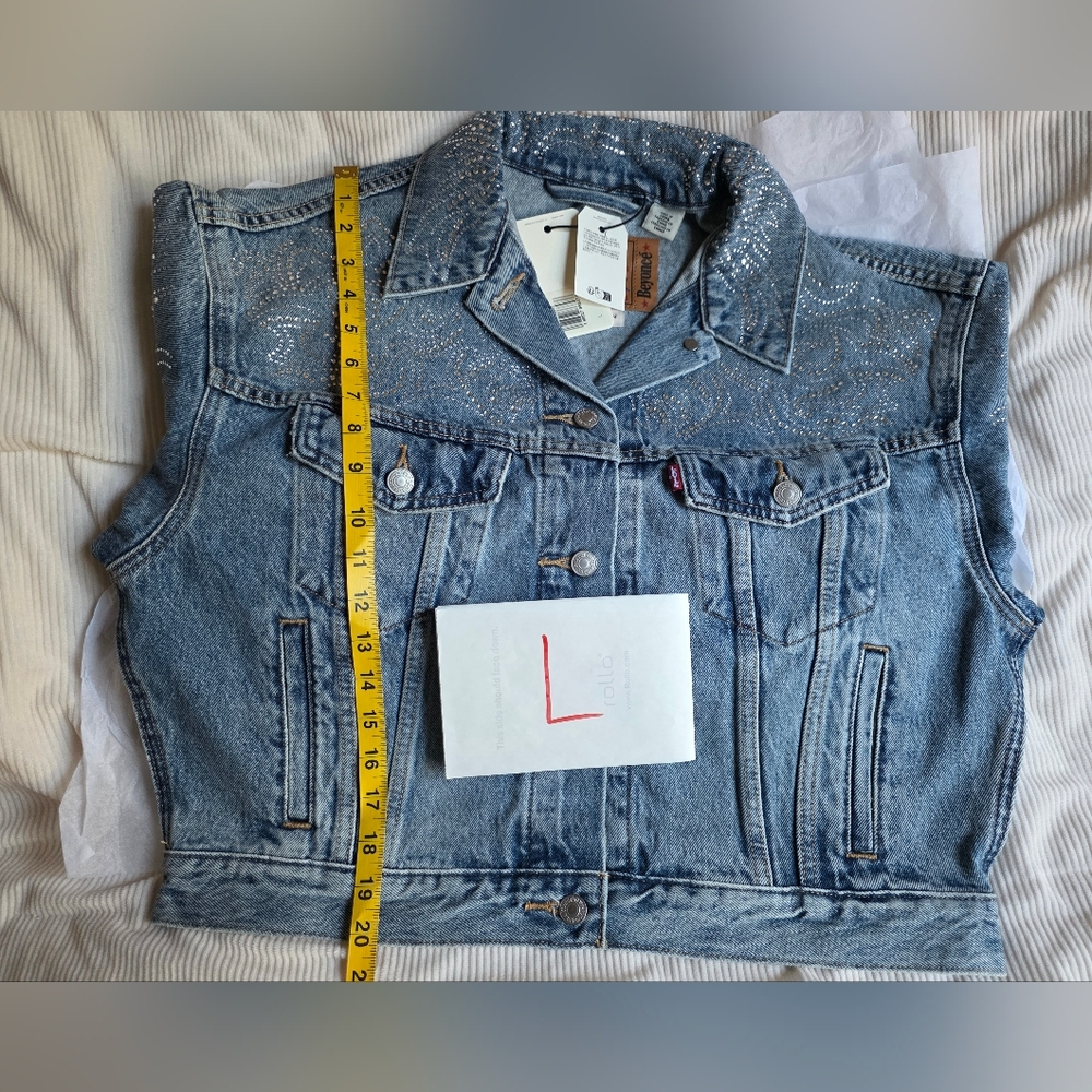 Beyoncé X Levi’s® Shrunken '90s Trucker Jacket Western Crystal Dark Blue Bnwt - Picture 10 of 16